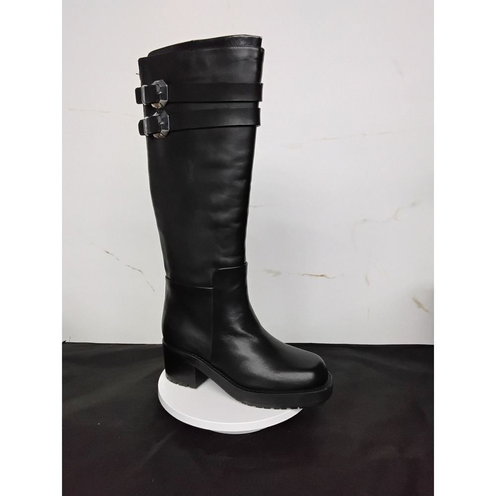 Marc Fisher Dariya Tall Boots Black Leather Buckle Block Heel Size 11 SL80